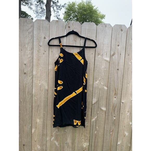Willy Black Bamboo Shift Dress Small Black Yellow Summer Beach Sundress Spring - Picture 8 of 8